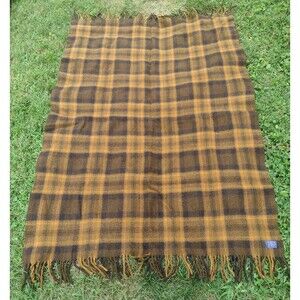 Vintage 60s Pendleton Wool Throw – Mid-Century Plaid in Mustard & Brown USA